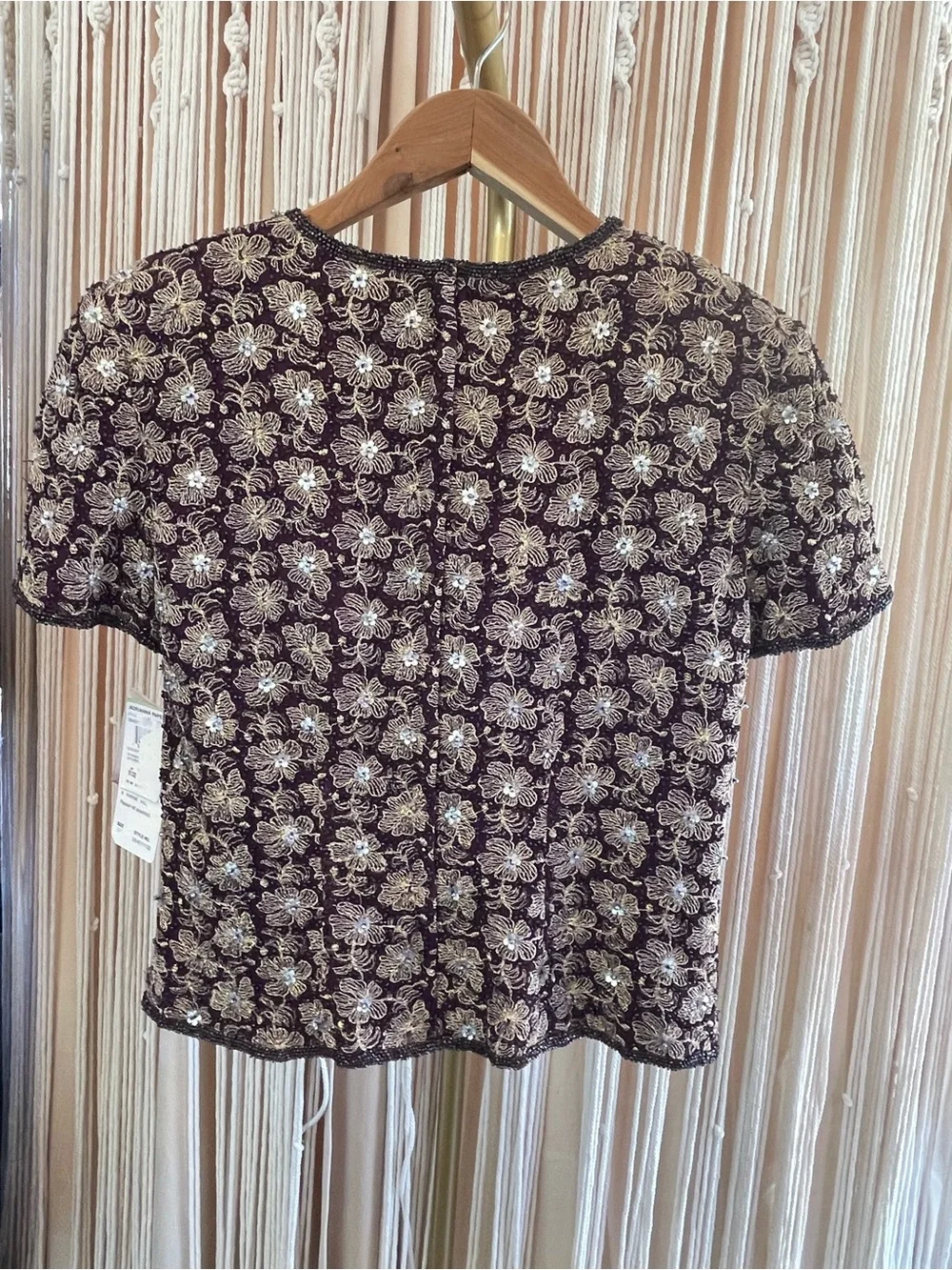 NWT vintage Adrianna Papell beaded silk short-sleeve floral top burgundy gold